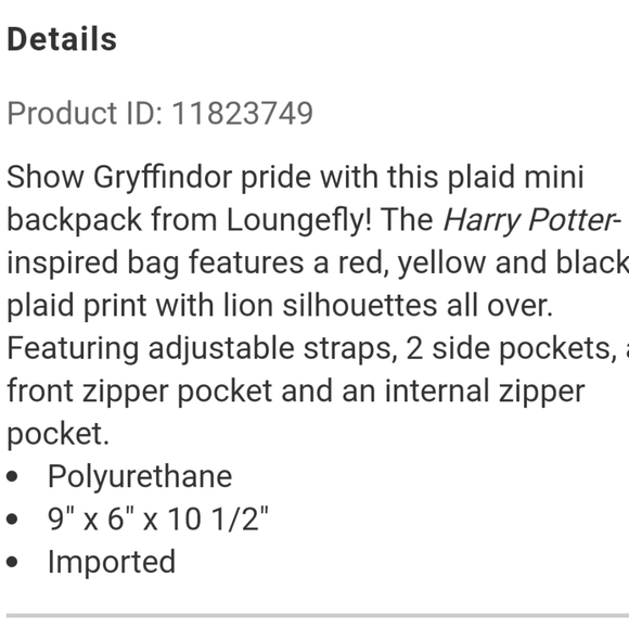 NWT Loungefly Harry Potter plaid mini backpack - Picture 6 of 9